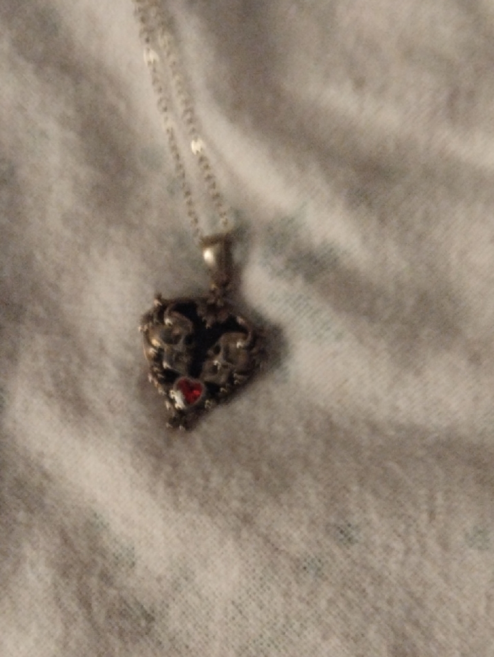 Sterling Heart Pendant Necklace with Red Accent